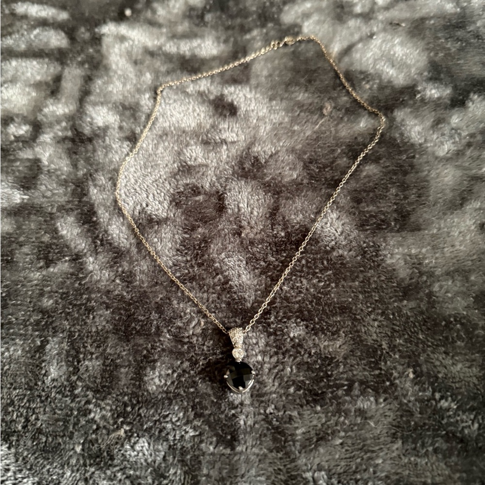 Elegant Silver Necklace with Black Pendant